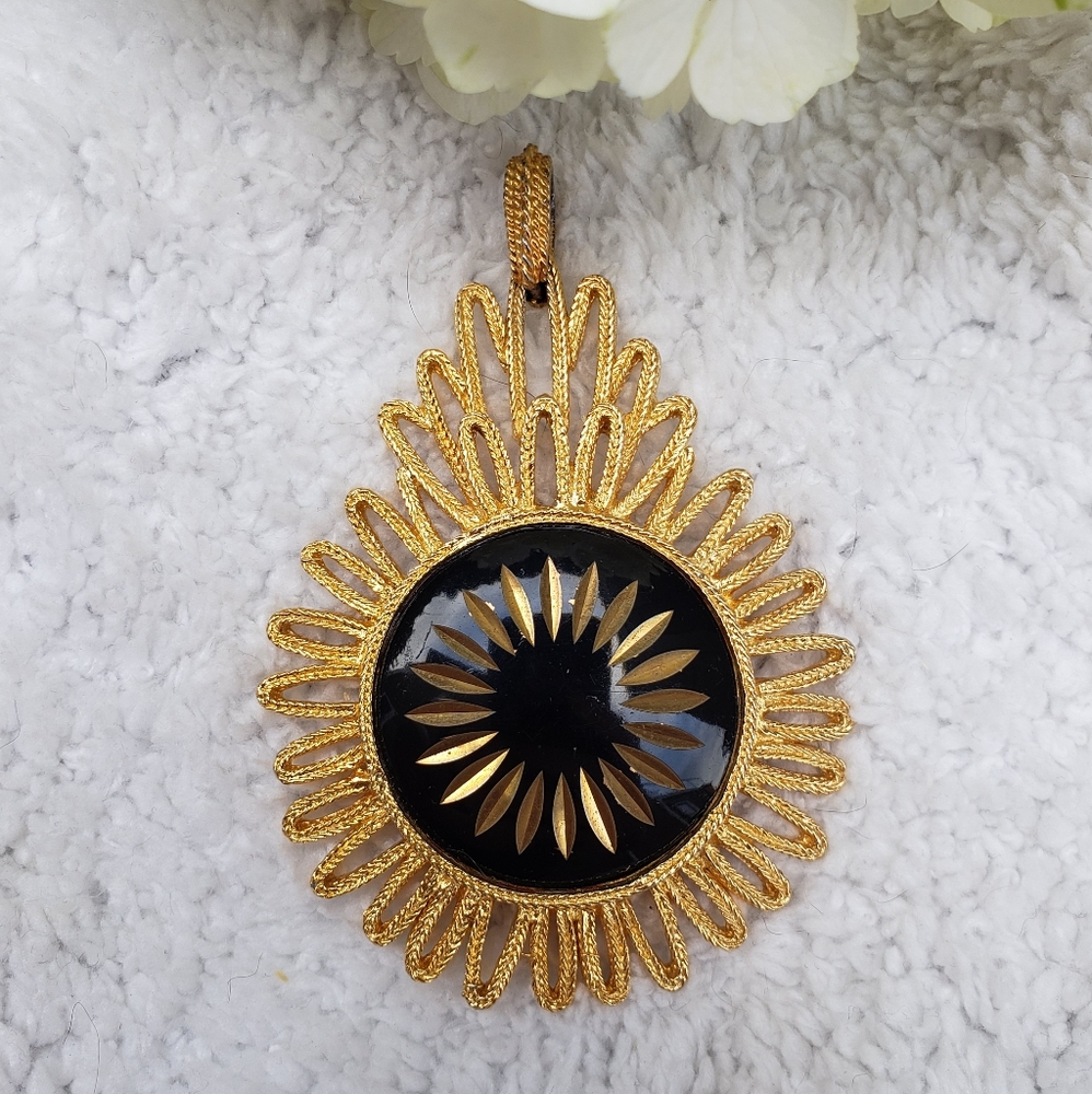 Huge 1960's Etched Glass Intaglio Designer Pendant